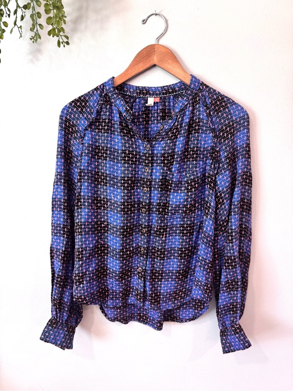 Anthropologie Pilcro Blue Plaid Button-Front Shirt Size Small